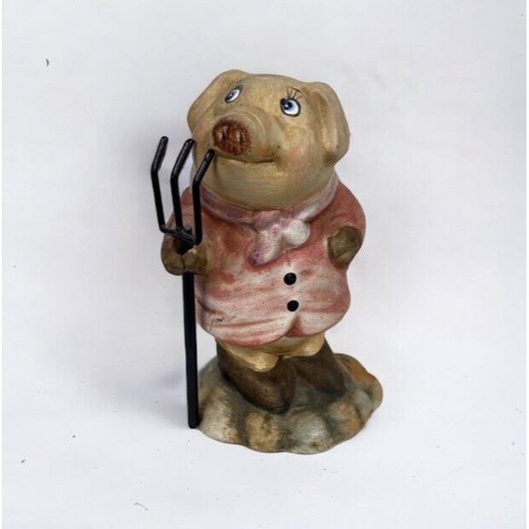 Pig Figurine In Pink Jacket Holding Rake Mrs. Farmer Farmhouse Country - As Is - Picture 1 of 11